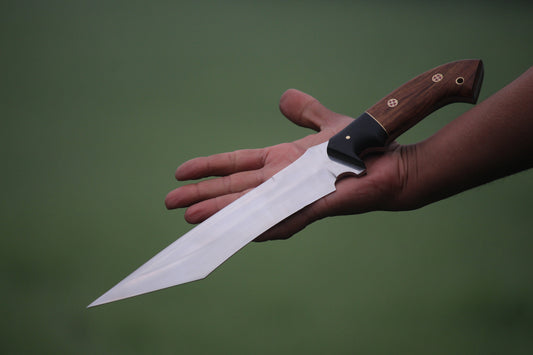 SCK-19 CUSTOM HANDMADE 3V STEEL HUNTING TANTO KNIFE WITH ROSE WOOD HANDLE WITH PURE LEATHER SHEATH