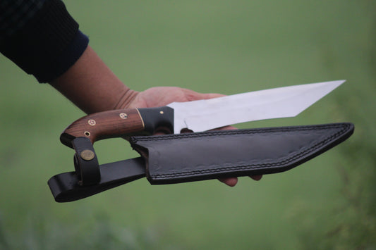 SCK-19 CUSTOM HANDMADE 3V STEEL HUNTING TANTO KNIFE WITH ROSE WOOD HANDLE WITH PURE LEATHER SHEATH