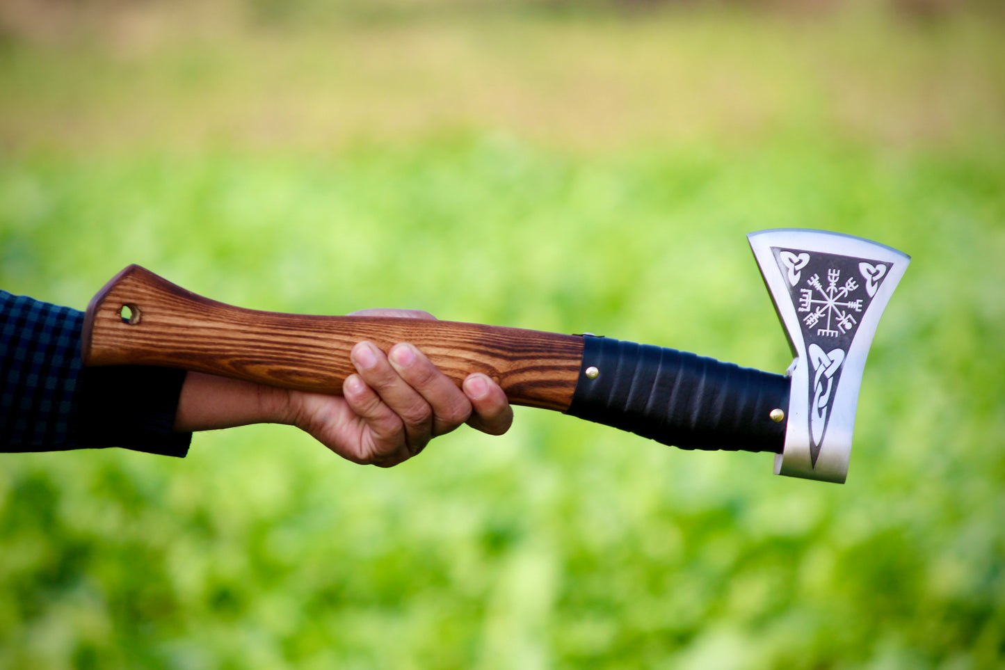 SCK-07 CUSTOM HANDMADE 440C STEEL HUNTING VIKING AE WITH ASH WOOD HANDLE WITH PURE LEATHER SHEATHX
