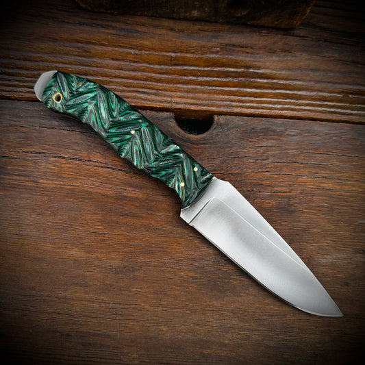 SCK-24 CUSTOM HANDMADE 3V STEEL HUNTING KNIFE WITH G10 SHEATH HANDLE WITH PURE LEATHER SHEATH