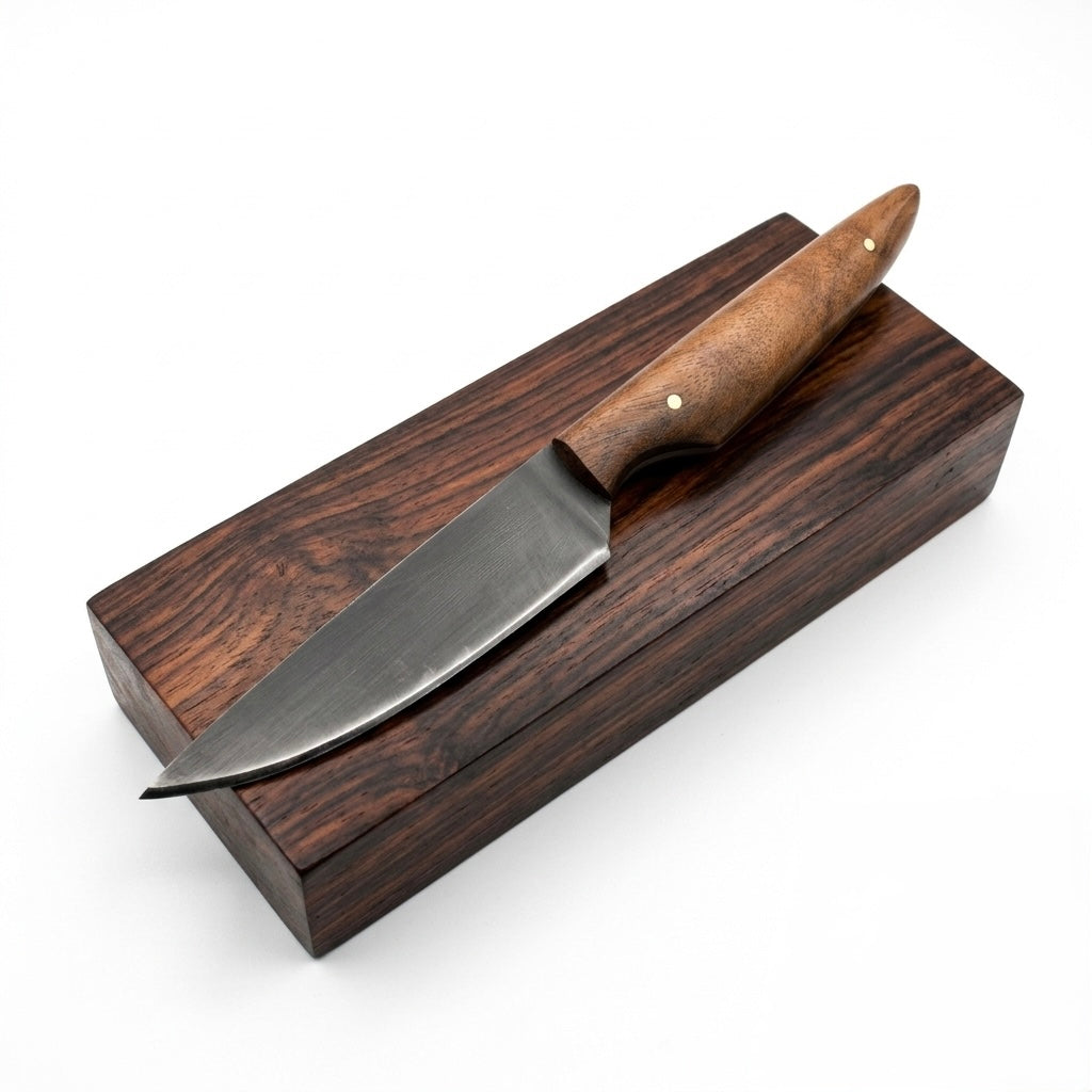 SCK-23 CUSTOM HANDMADE 3V STEEL HUNTING KNIFE WITH ROSE WOOD HANDLE WITH PURE LEATHER SHEATH