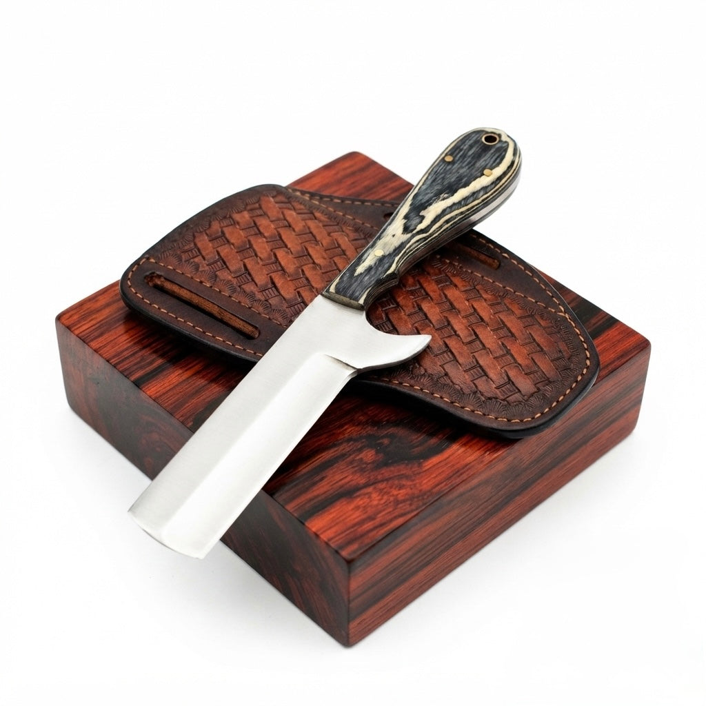 SCK-41 CUSTOM HANDMADE 3V STEEL EDC BULLCUTTER KNIFE WITH PAKKA WOOD HANDLE WITH PURE LEATHER SHEATH