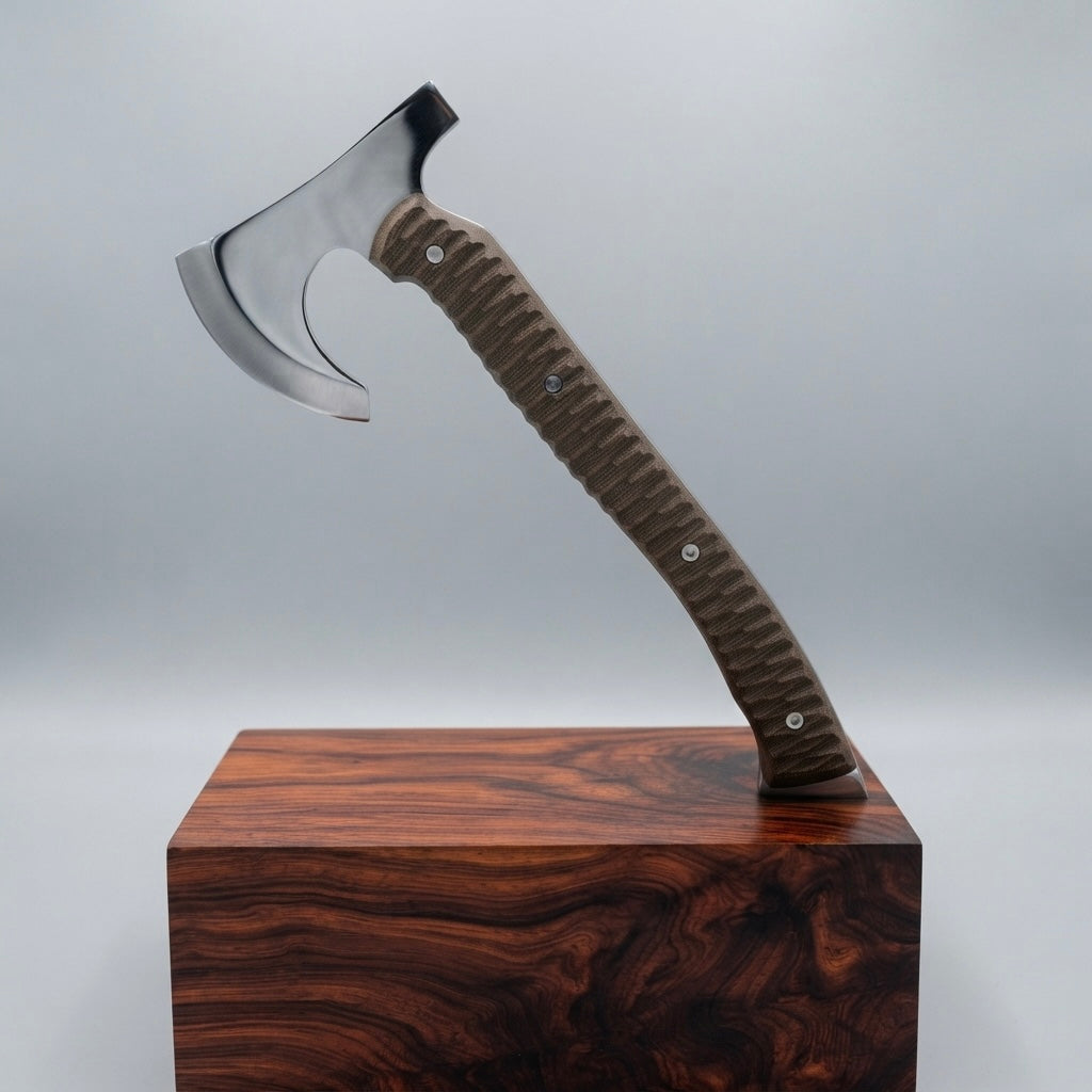 SCK-35 CUSTOM HANDMADE 3V STEEL VIKING FULL TANG AXE WITH G10 SHEATH HANDLE WITH PURE LEATHER SHEATH