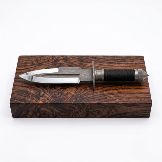 SCK-16 CUSTOM HANDMADE 3V STEEL HUNTING RAMBO MOVIE KNIFE WITH STEEL AND CORD WARP HANDLE WITH PURE LEATHER SHEATH