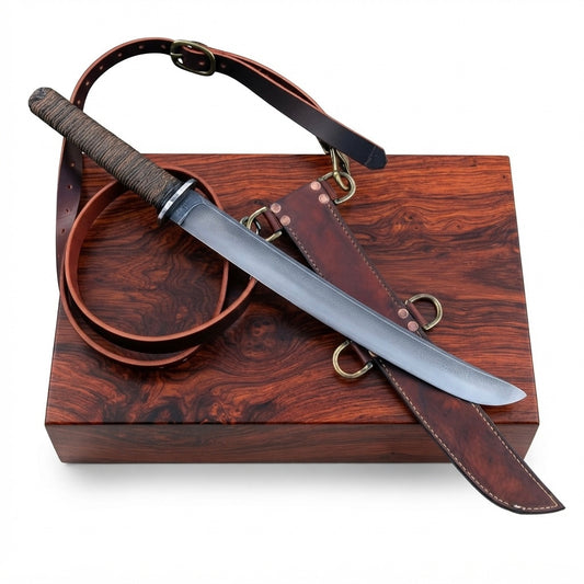 SCK-70 CUSTOM HANDMADE 440C STEEL WAKIZASHI BATTLE READY SWORD WITH CORD WARP HANDLE WITH PURE LEATHER SHEATH