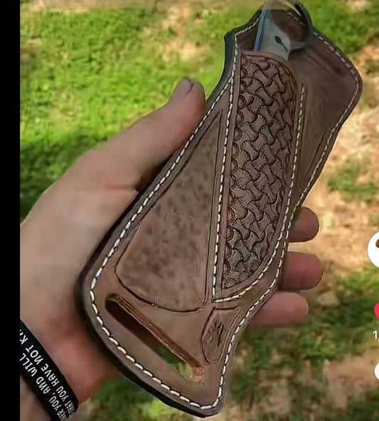 SCK-00 CUSTOM HANDMADE 3V STEEL TANTO KNIFE WITH CUSTOM PURE LEATHER SHEATH