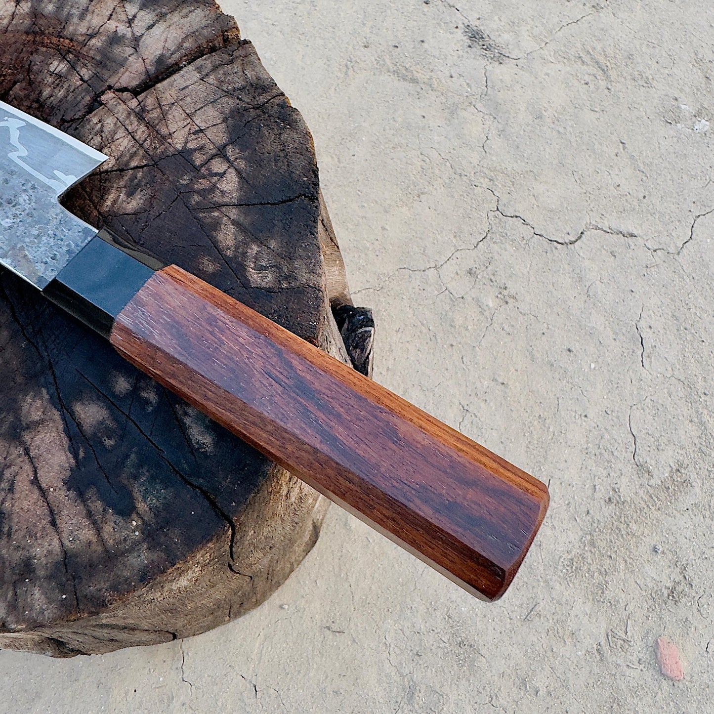 CUSTOM HANDMADE SAN-MAI STEEL KITCHEN GUYTO CHEF KNIFE WITH ROSE WOOD HANDLE WITH WOOD SCABBARD SHEATH
