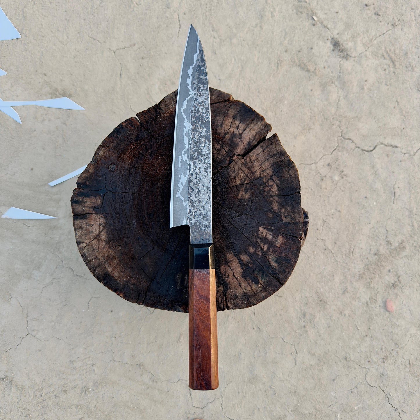 CUSTOM HANDMADE SAN-MAI STEEL KITCHEN GUYTO CHEF KNIFE WITH ROSE WOOD HANDLE WITH WOOD SCABBARD SHEATH