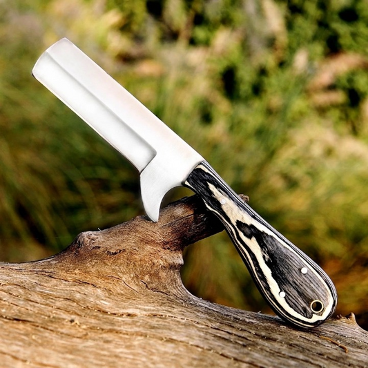 CUSTOM HANDMADE 3V STEEL EDC BULLCUTTER KNIFE WITH PAKKA WOOD HANDLE WITH PURE LEATHER SHEATH