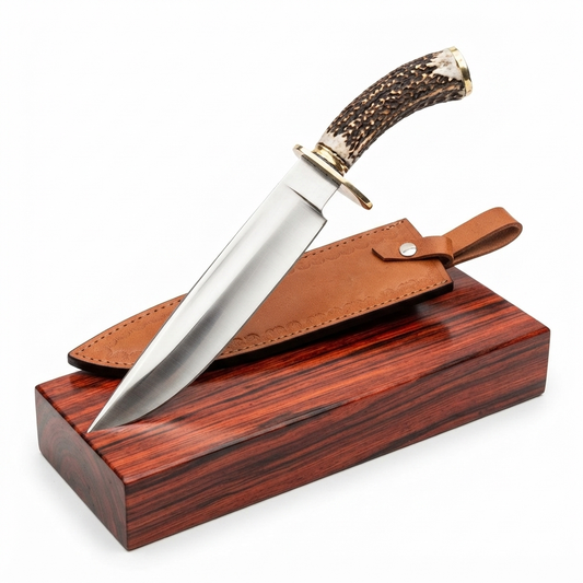SCK-44 CUSTOM HANDMADE 440C STEEL BOWIE KNIFE WITH STAG HORN ELK HANDLE WITH PURE LEATHER SHEATH