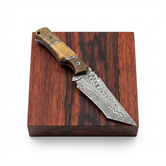 SCK-51 CUSTOM HANDMADE DAMASCUS STEEL TANTO KNIFE WITH G10 SHEATH  HANDLE WITH PURE LEATHER SHEATH
