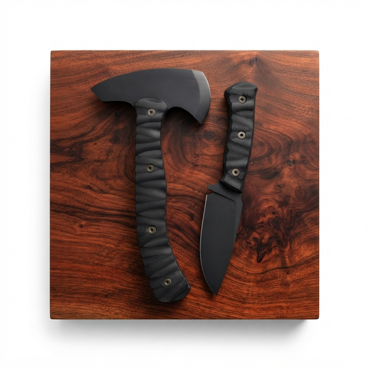 SCK-52 SET OF CUSTOM HANDMADE 440C STEEL KNIFE AND AXE WITH G10 SHEATH  HANDLE WITH PURE LEATHER SHEATH