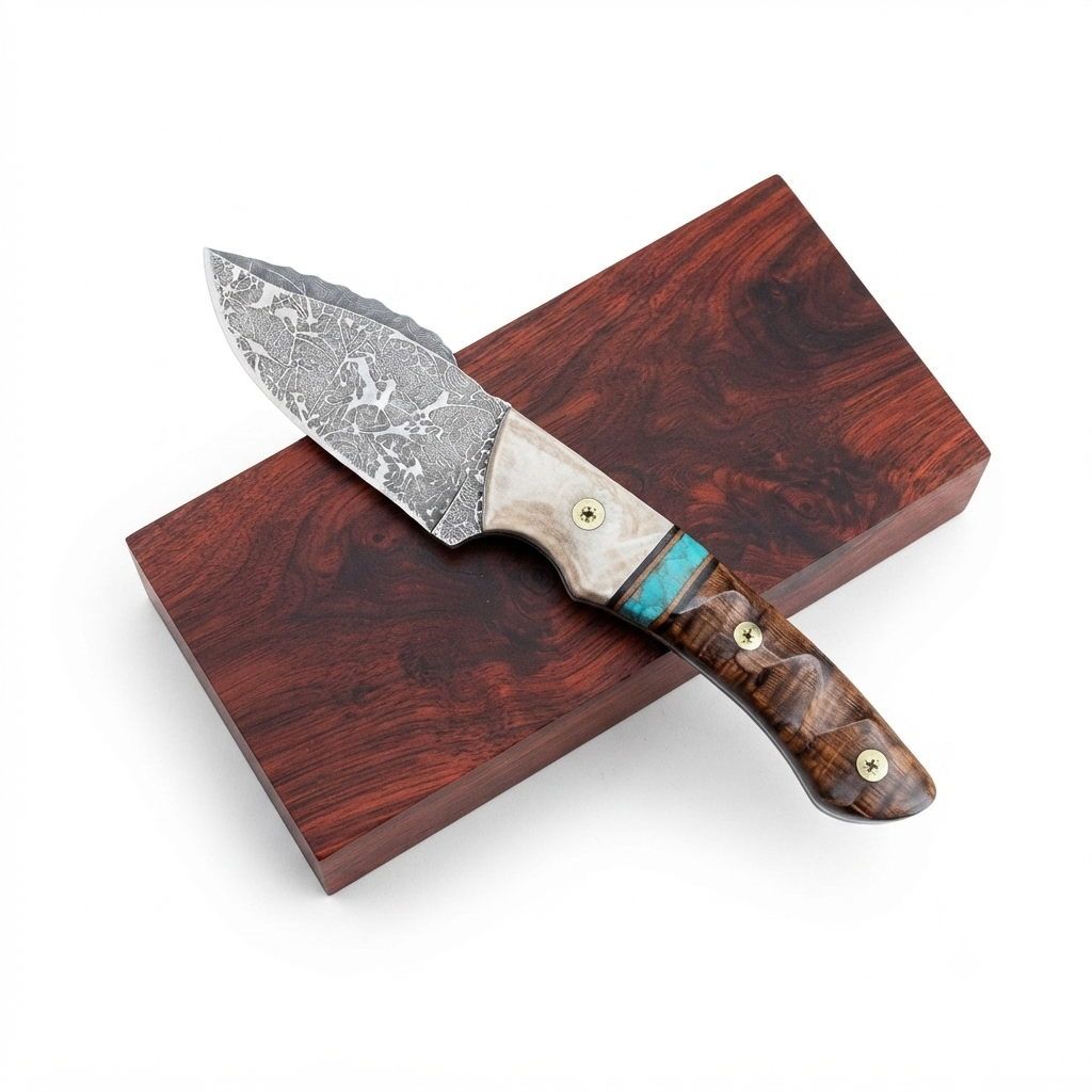 SCK-61 CUSTOM HANDMADE 440C STEEL SKINNER KNIFE WITH WOOD AND BONE HANDLE WITH PURE LEATHER SHEATH