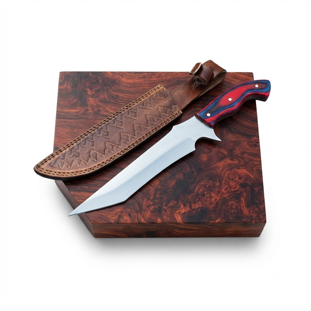 SCK-19 CUSTOM HANDMADE 3V STEEL HUNTING TANTO KNIFE WITH PAKKA WOOD HANDLE WITH PURE LEATHER SHEATH